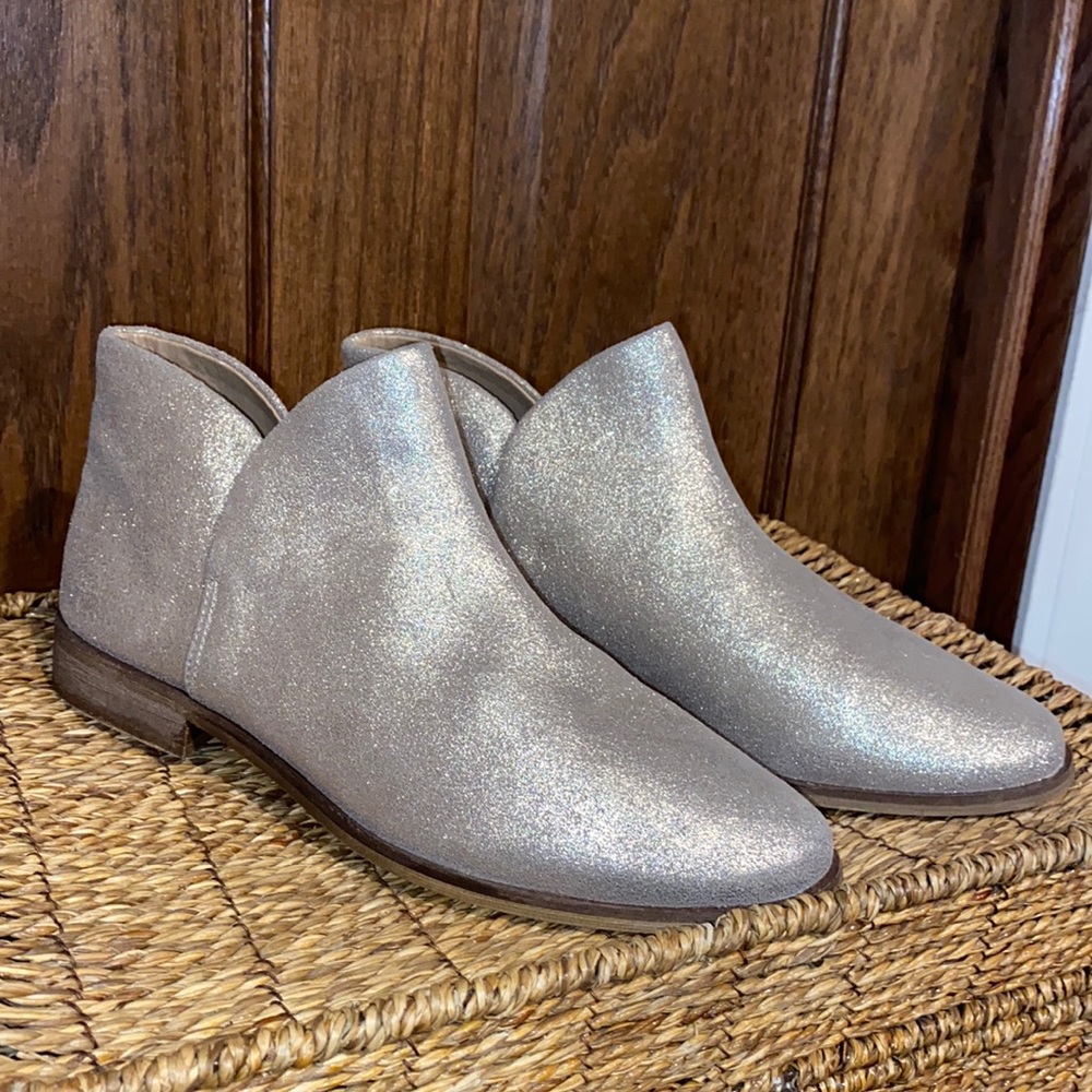 Splendid Petunia Shimmer Metallic Pewter Booties-Fine Leather-Women Size 10